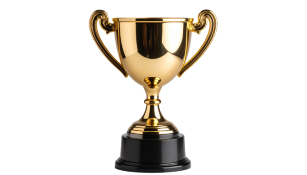 Shiny Gold Award Trophy Symbolizing Success and Achievement on Transparent Background

