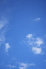 Bright blue sky with soft white clouds scattered across a clear day, evoking a sense of peace and natural freshness