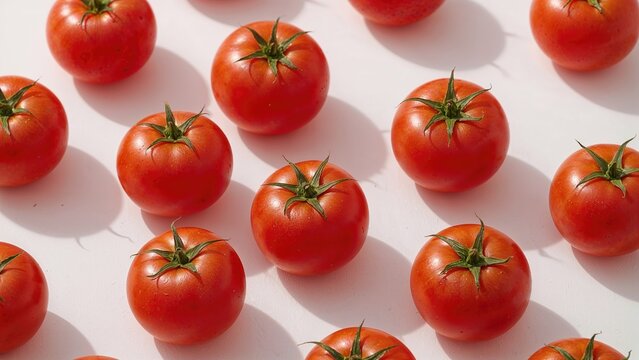 Amela tomatoes with high sugar content displayed on a white surface