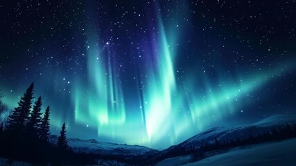 A beautiful night sky with a purple aurora. The sky is filled with stars and the aurora is bright and colorful - Powered by Adobe