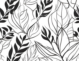 Monochrome leaves。 Continuous line drawing. Vector illustration.