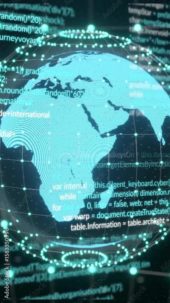 Poster animation of ai data processing over globe with connections