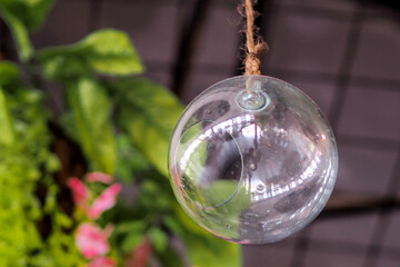 hanging decorations from glass, close up