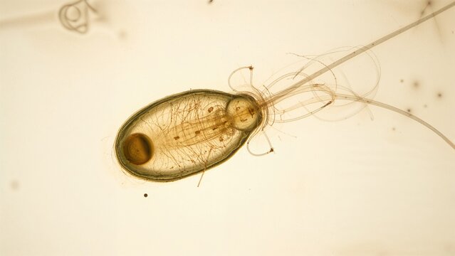 Microscopic view of Euglena genus showcasing single-celled flagellate Eukaryote with distinct elongated body and flagella structures