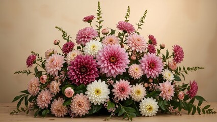 Obraz premium Blurred Background Featuring Dahlia and Senrinzaki Chrysanthemum