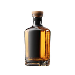 Amber liquor bottle, rectangular shape, with a dark label