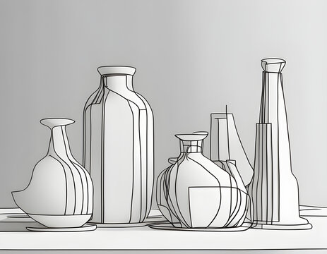 3D modern morandi 。 Continuous line drawing. Vector illustration.