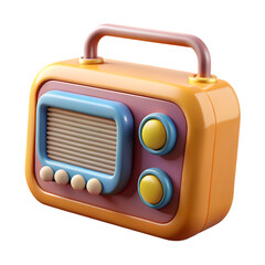 Retro-Styled 3D Render of a Colorful Vintage Radio with a Handle, Ideal for Nostalgia-Themed Designs...