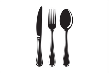 Detailed illustration of a knife, fork, and spoon with elegant handles, perfect for fine dining settings