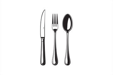Black and White Elegant Knife, Fork, and Spoon Set