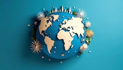 Earth globe, festive winter decorations