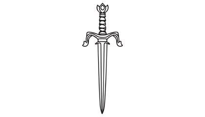 Continuous one single minimal line drawing sword