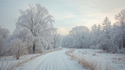 Obraz premium Snow-covered terrain creating a mystical atmosphere