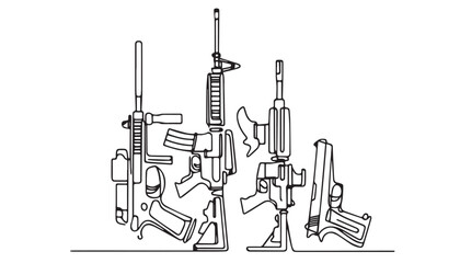 Continuous one single minimal line drawing m16 m4a1 gun