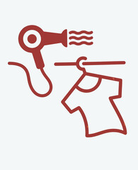 Piktogramm: Haatrockner und T-Shirt auf Kleiderbügel für Umkleideraum