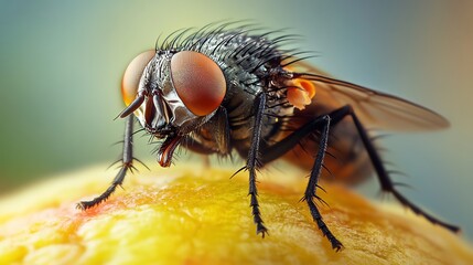 Naklejka premium Close-up of a fly on a colorful surface.
