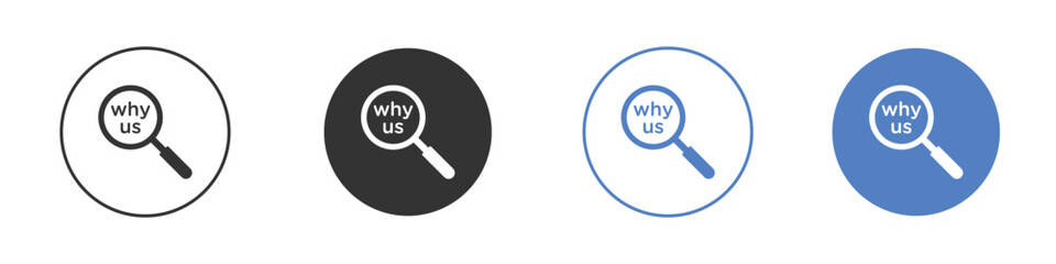 Why us icon. Simple illustration. black silhouette pack.