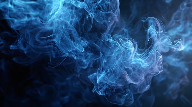 Blue and Purple Smoke Flowing on a Dark Black Background