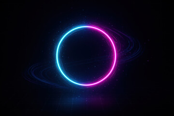 Obraz premium Glowing neon circle illuminating dark background with light trails