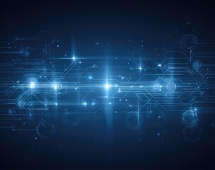 Obraz premium Abstract digital circuit board design. Dark blue background with glowing light blue circuits and patterns