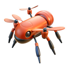 Futuristic Orange Drone Design, 3D Render of a Cartoonish Flying Robot with Propellers and Legs