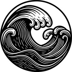 Naklejka premium Vector art of two ocean waves crash inside a circle on white background