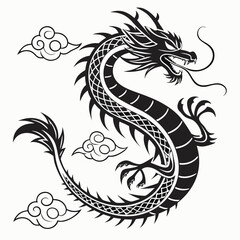 Vector art of a black and white chinese dragon design with scales and claws