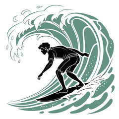 Vector art of a surfer rides a wave isolated on white background