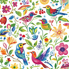 Obraz premium Ornate hand drawn bird illustration with colorful foliage, ideal for backgrounds