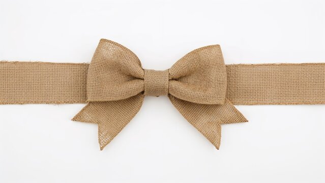 White background featuring a burlap ribbon tied into a bow - Powered by Adobe