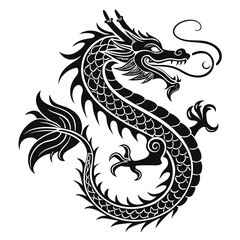 Vector art of a black and white chinese dragon design with scales and claws