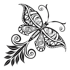 Vector art of a decorative butterfly with intricate patterns isolated on white background