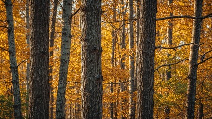Fototapeta premium Fall season brown larch woodland