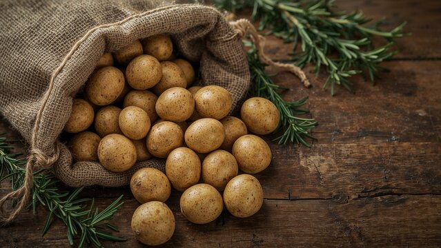 Sack filled with Cambray potatoes