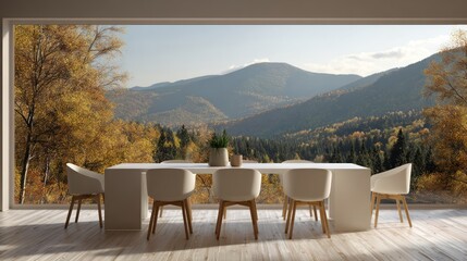 Modern dining room with mountain view