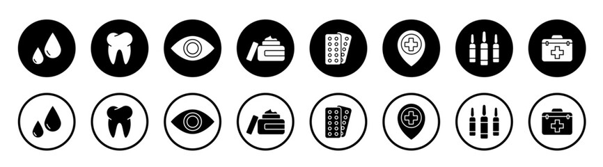 Medicine and Health icon.  Medical care service symbol collection. Vector illustration.