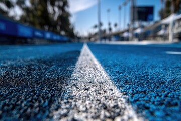 Close-up of a running track's white line