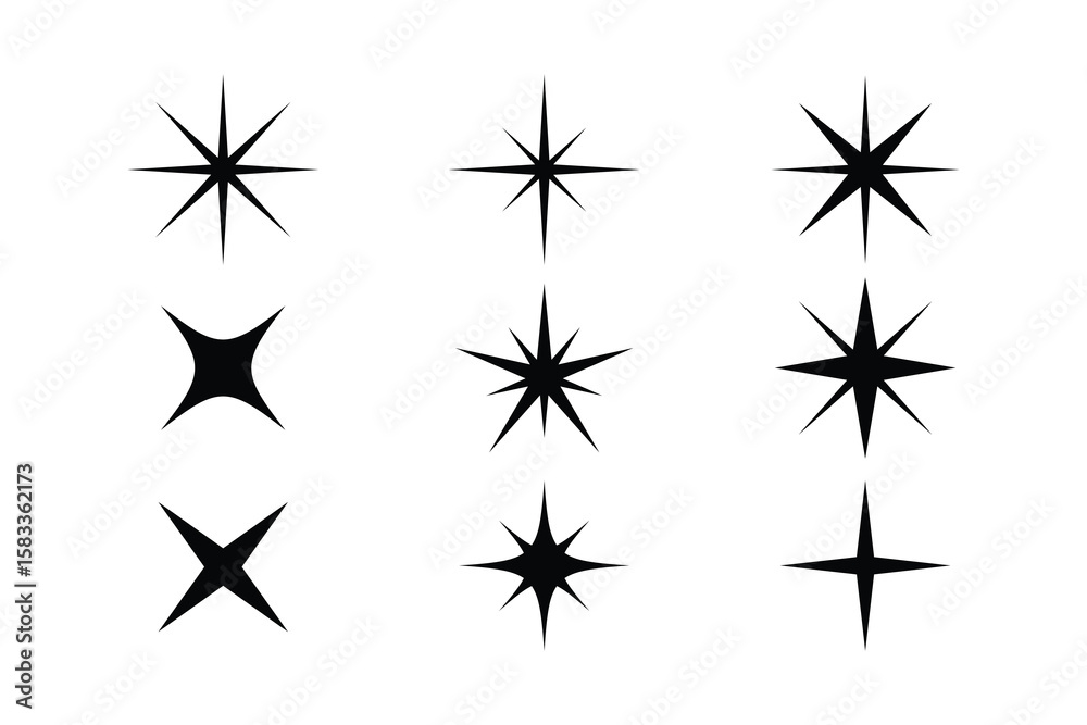 Wall mural sparkle star icon set simple style vector illustration of shiny twinkle effects silhouette collectio