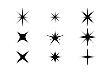sparkle star icon set simple style vector illustration of shiny twinkle effects silhouette collection of black stars isolated on white background