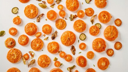 Chopped carrot segments arranged on a lively surface