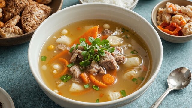 Hearty pork bone soup with carrots and corn, a staple of Cantonese food