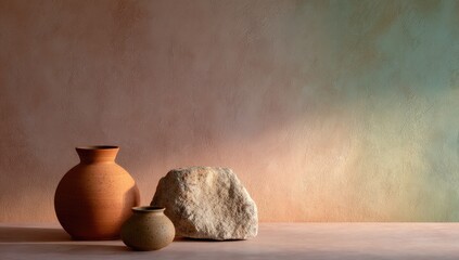 Earthenware and stone on a muted background