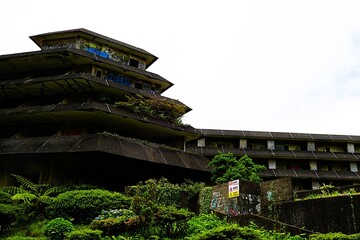 Monte Palace Hotel ruins on the island of Sao Miguel, Azores. Lost place in Portugal. 