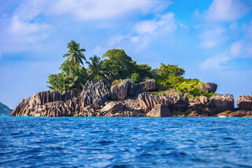 Tropical Island Paradise Lush Greenery and Rocky Shores