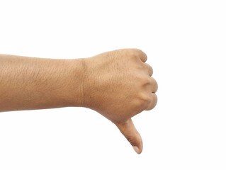 Man hand gesture dislike isolated on white background 