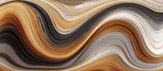 Abstract fluid swirls of gold, grey, and white