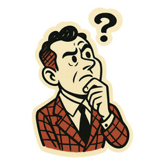 Fototapeta premium PNG Retro cartoon man pondering question