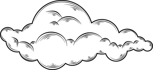 Clouds in hand drawn vintage retro style isolated on white background. Cartoon design elements. Vector illustration.