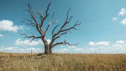 Obraz premium Small Bare Tree Set Against a Blurred Pasture