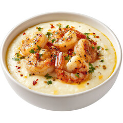 Delicious shrimp and grits southern comfort food dish on transparent background